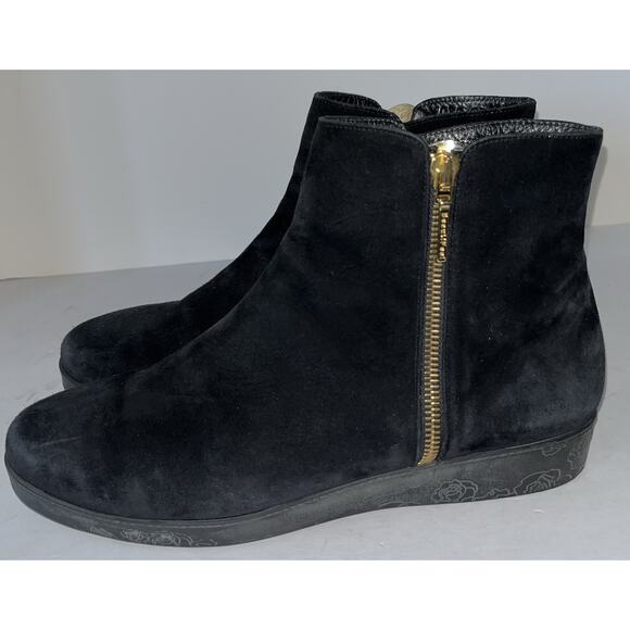 Beautifeel Black Suede Gold Side Zip Boot Size 8 - Picture 2 of 10